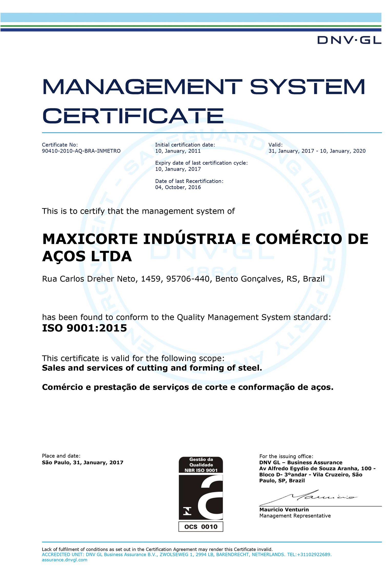 Certificação - Maxicorte